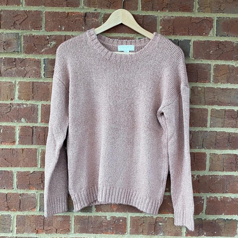 Forever 21+ Shimmery Light Pink Long Sleeve Crew Neck Pullover Sweater 1X NEW